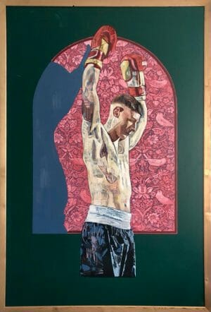 In the Moment of Victory Featuring a Pink William Morris Window, 2021, Painting, 173 x 118cm.